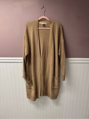 Max Studio Open-Front Long Cardigan Sweater in Camel